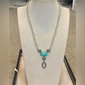 Barse Sterling Silver Turquoise Color Stone Drop Necklace 925